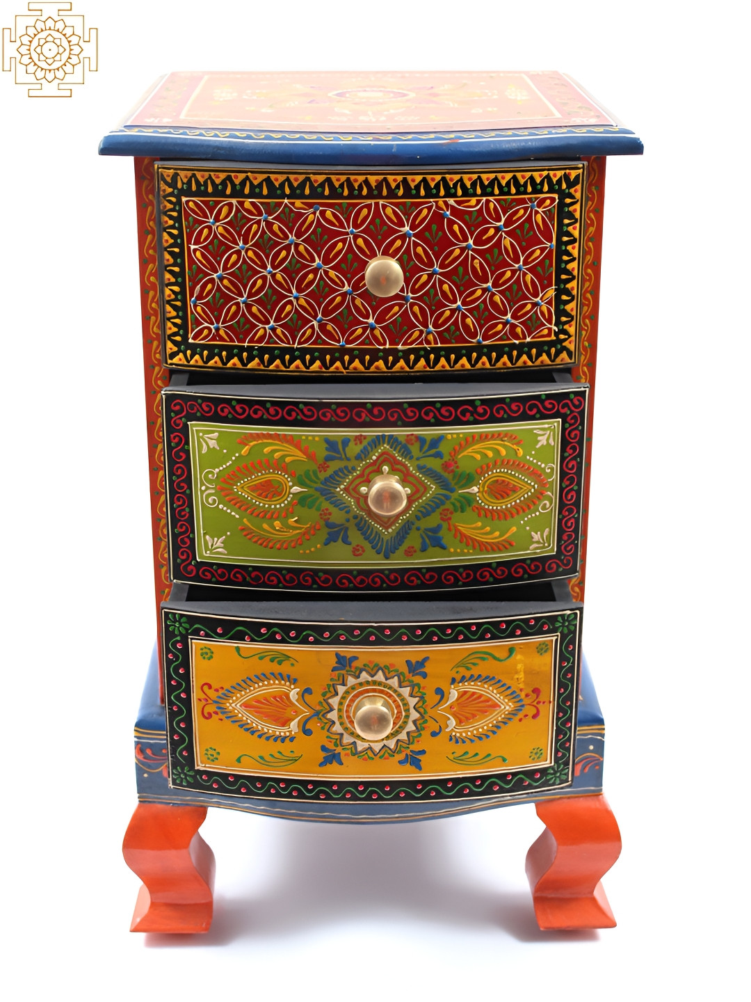 Exotic India Wooden Rajasthani Art Table with Drawer