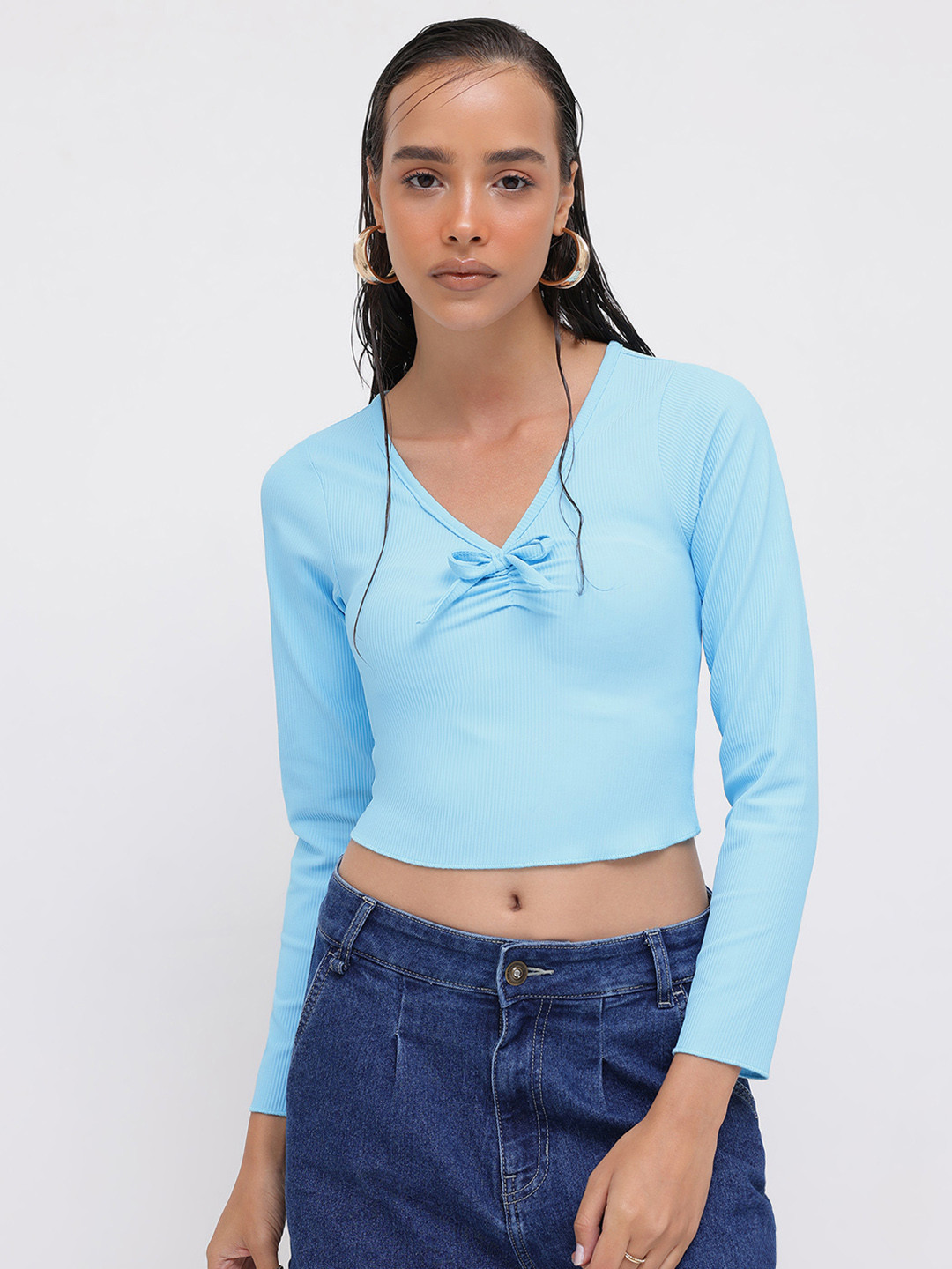 DressBerry Tie-Ups V-Neck Ribbed Top