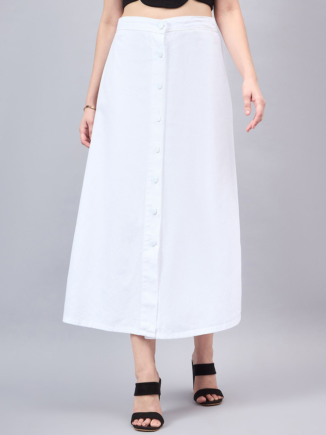 Style Quotient Pure Cotton A-Line Maxi Denim Skirt
