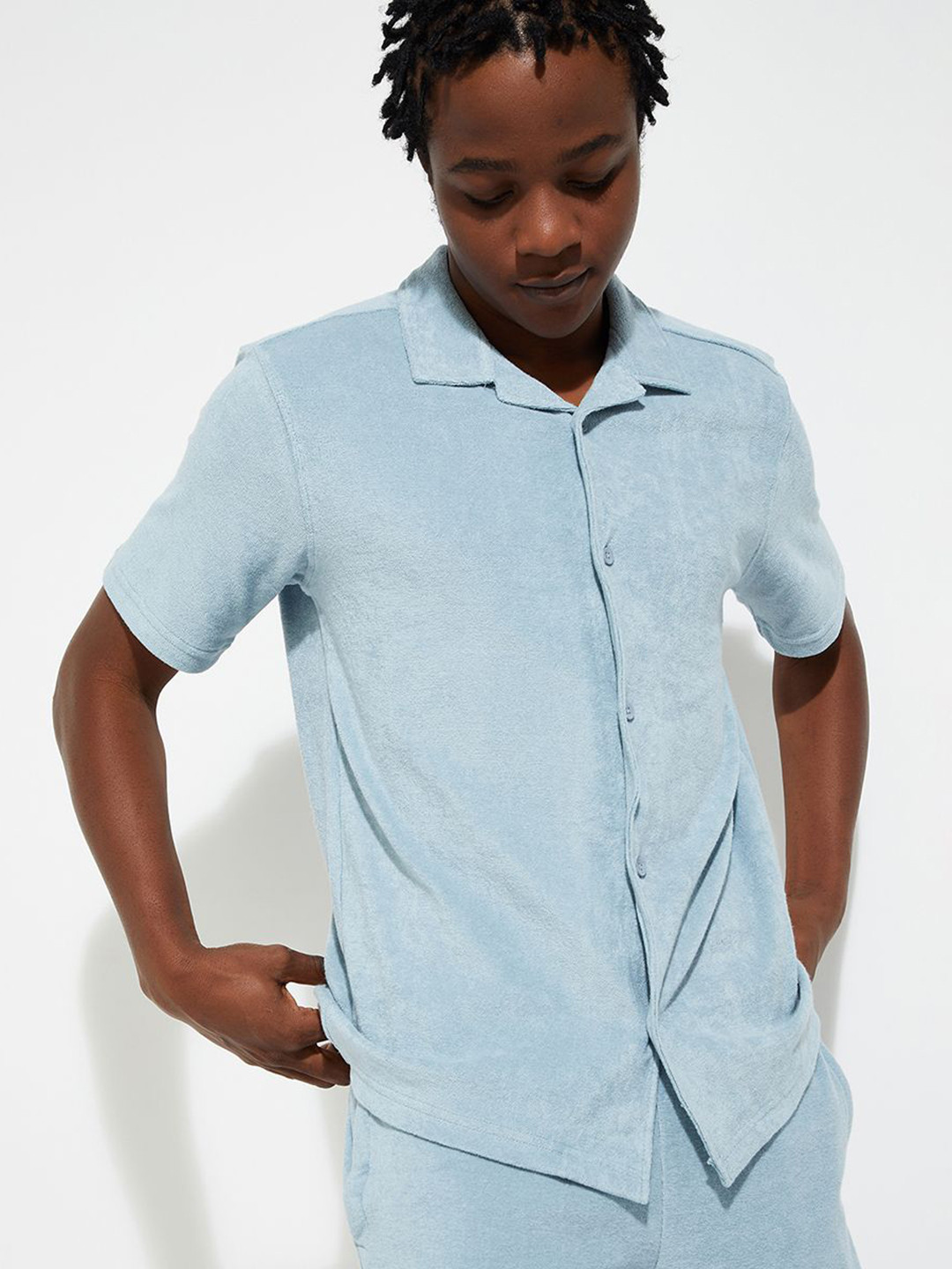 max URB_N Men Solid Resort Collar Lounge Shirt