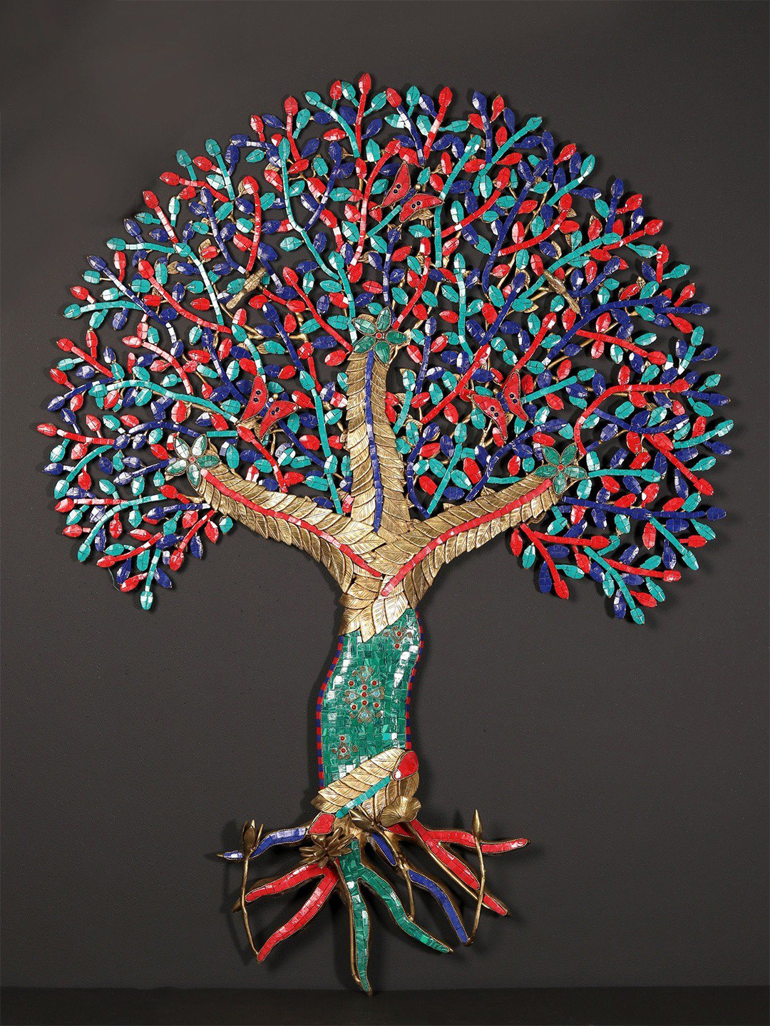 Exotic India Brass Floral Antique Hanging Hall Wall Hangings-39.4In