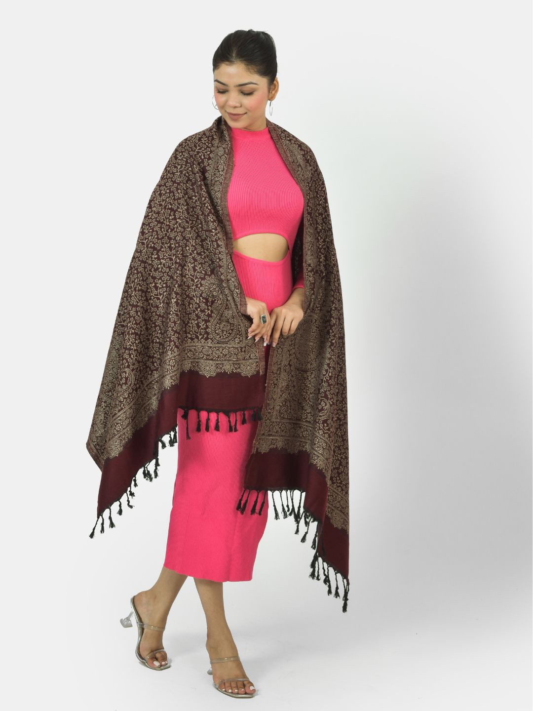 BAISA Women Woven Design Stole With Tasselled Border