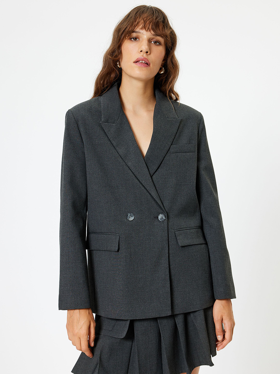Koton Women Longline Tailored Jacket with Patchwork
