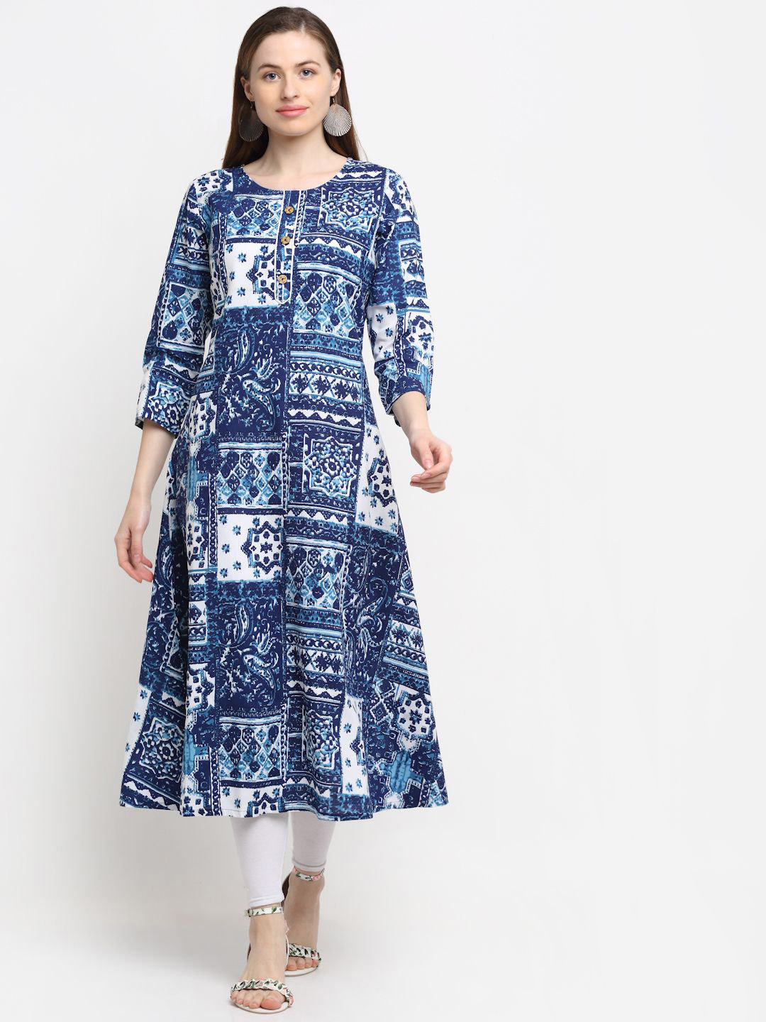 KALINI Ethnic Motifs Printed Round Neck Cotton A-Line Kurta