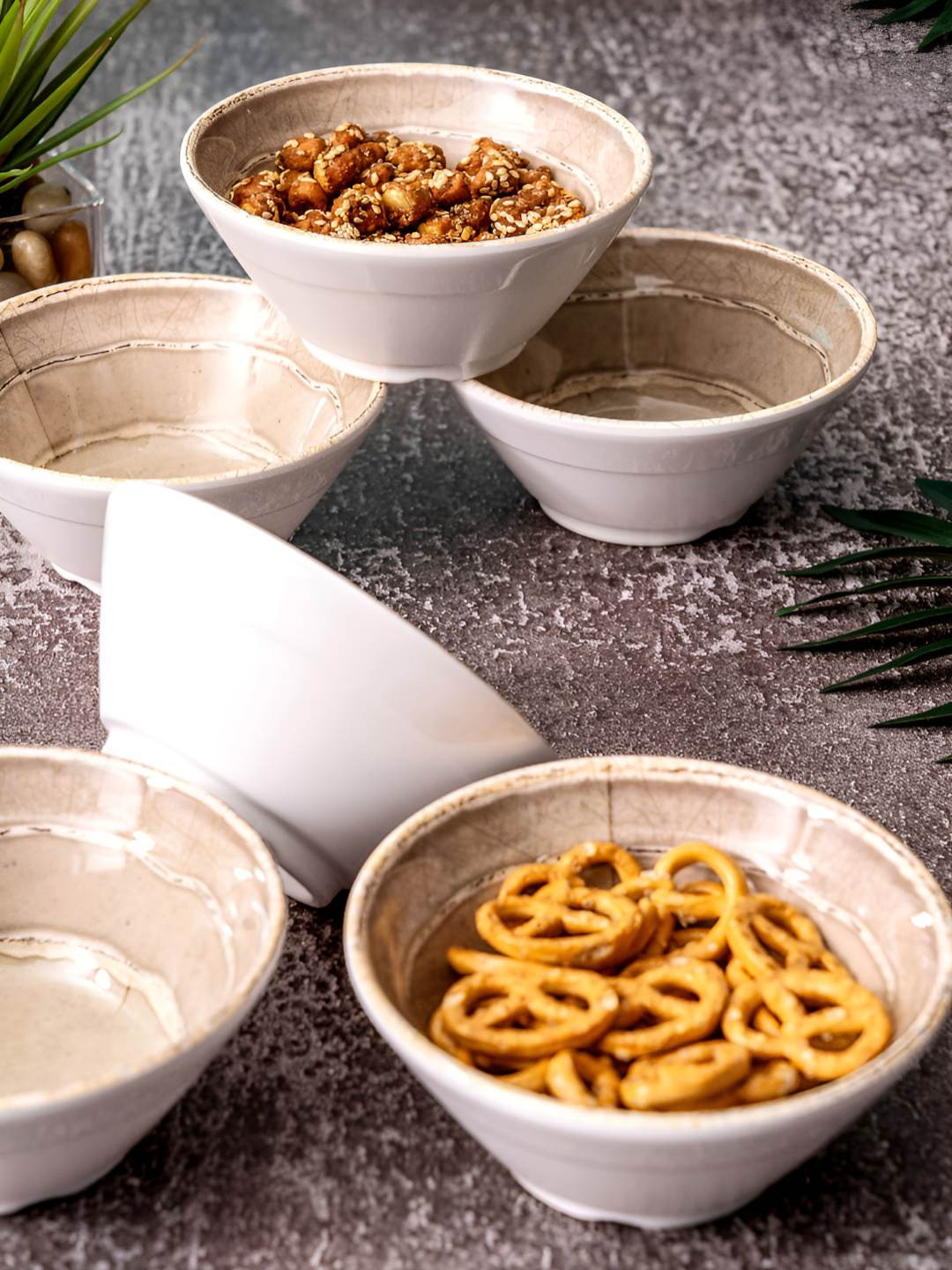 Servewell Beige & White 6 Pieces Melamine Bowl