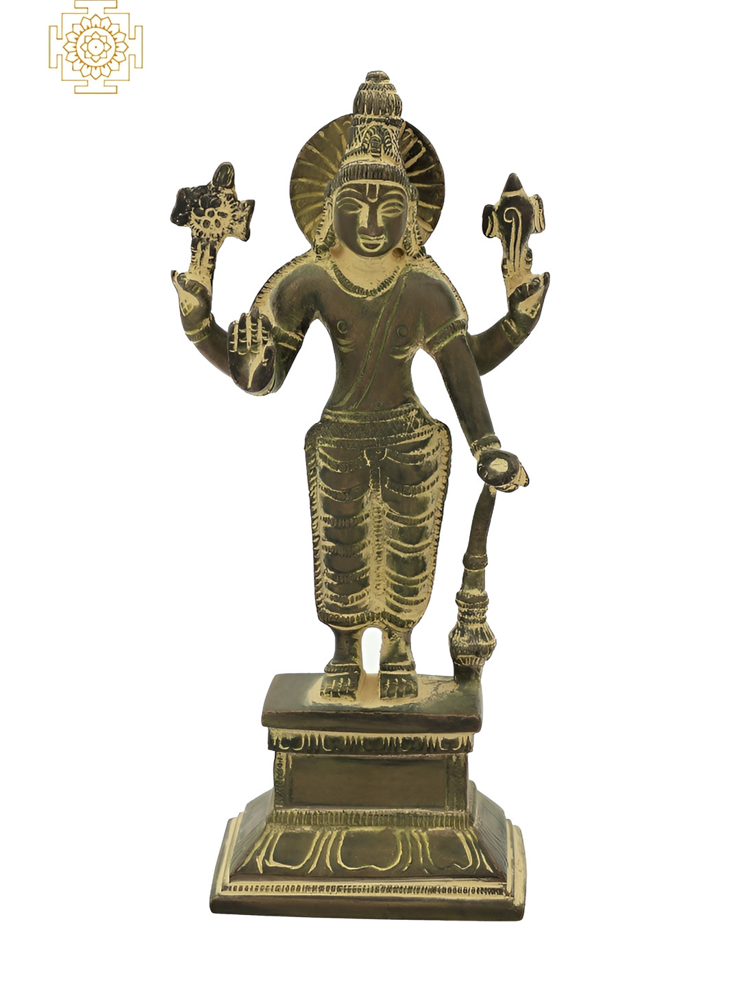 Exotic India Lord Vishnu Brown Brass Metallic Prayer Room Hand Made Small Showpiece - 1.7 Inches