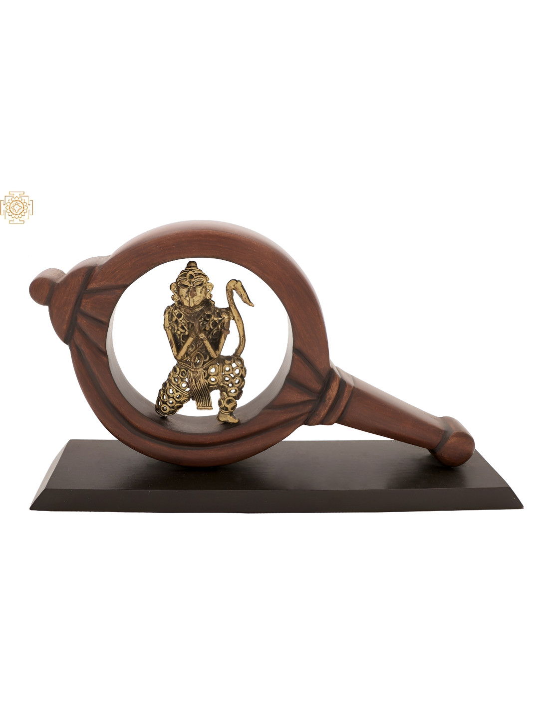 Exotic India Hanuman Ji inside Gada Gold Brass Metallic Prayer Room Hand Made Small Showpiece - 2.6 Inches