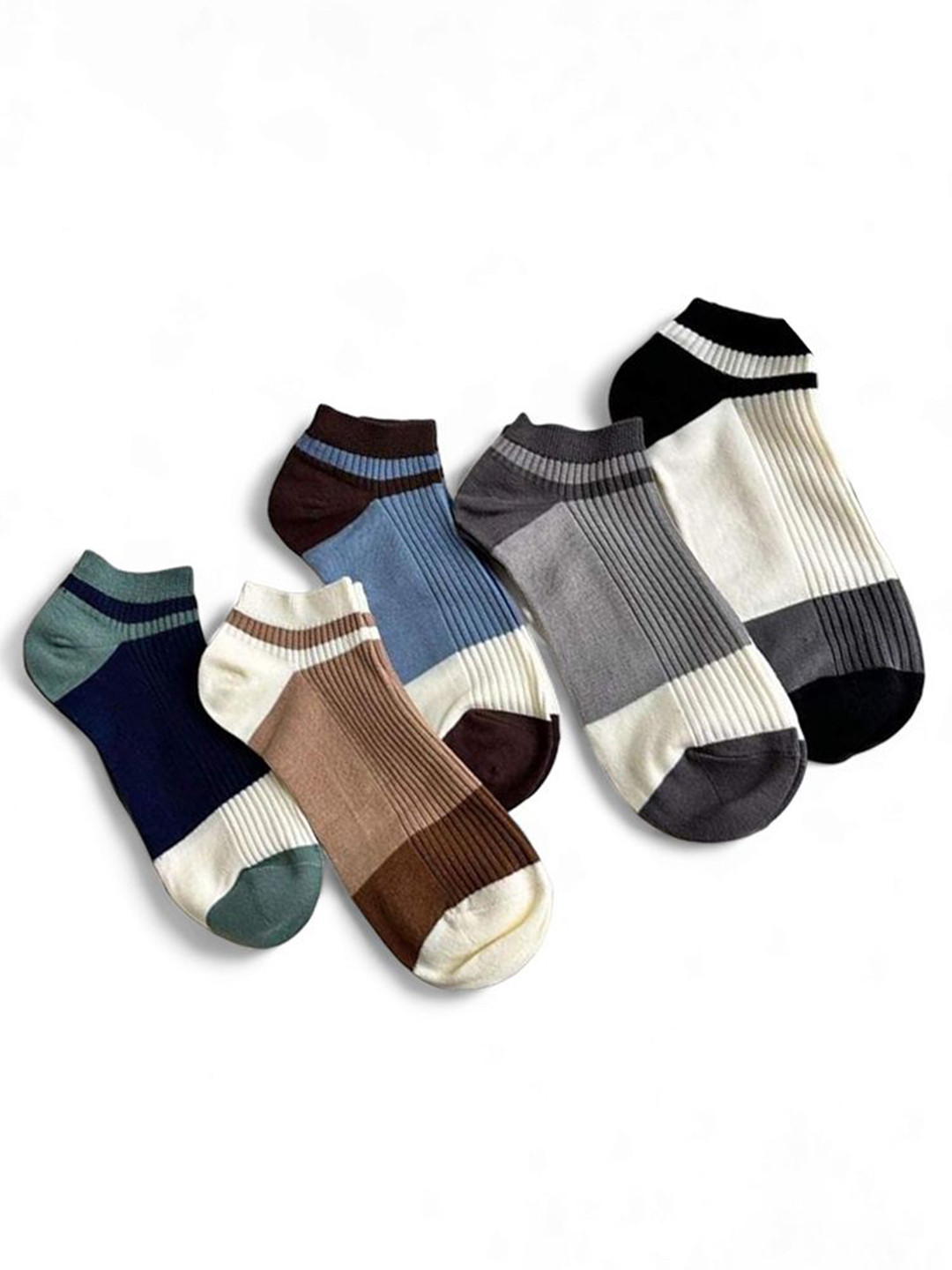 Sockscarving Men Pack Of 5 Colourblocked Cotton Shoe Liners Socks
