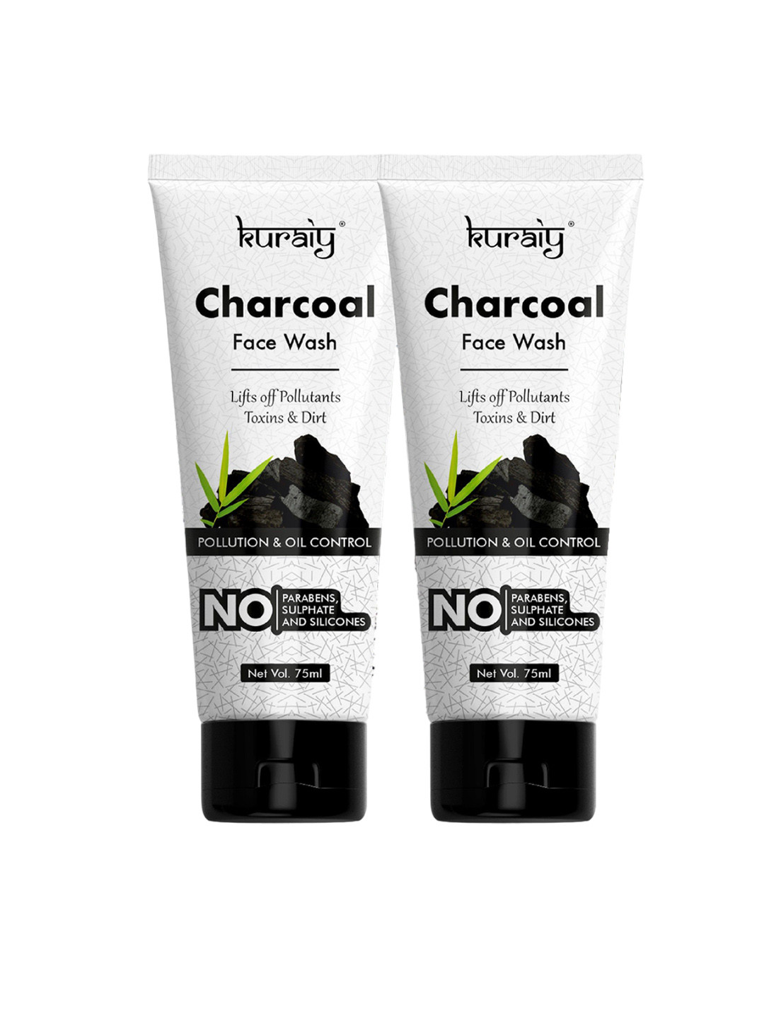 KURAIY Set Of 2 Charcoal Face Wash For Pollution & Oil Control 75ml Each