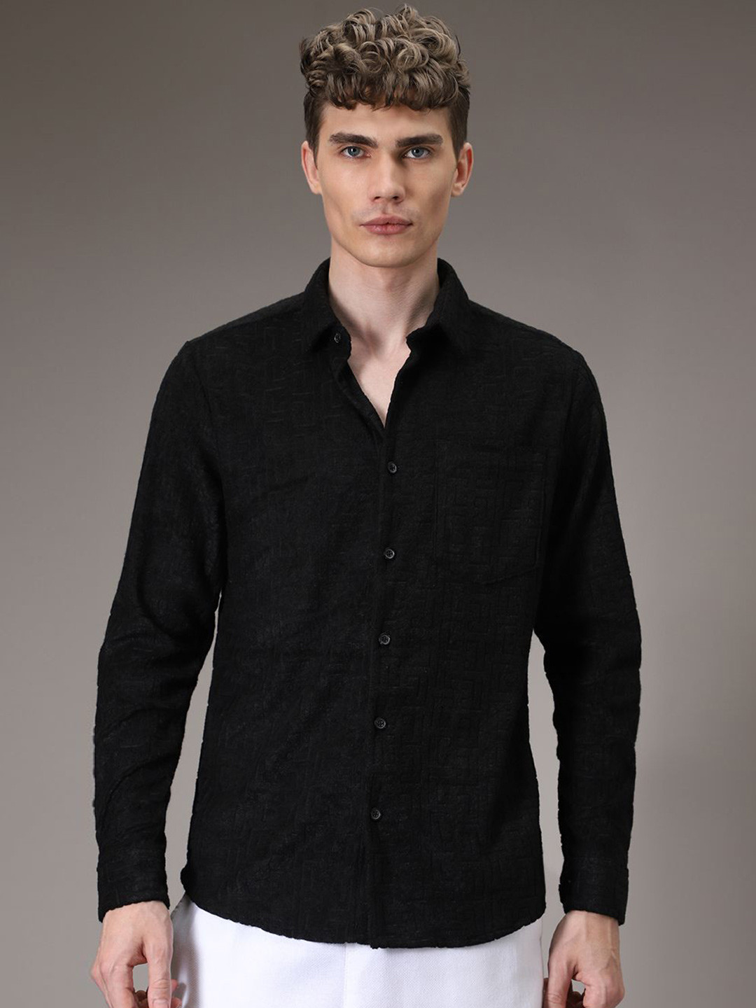 Banana Club Men Full Sleeves Knitted Shirt