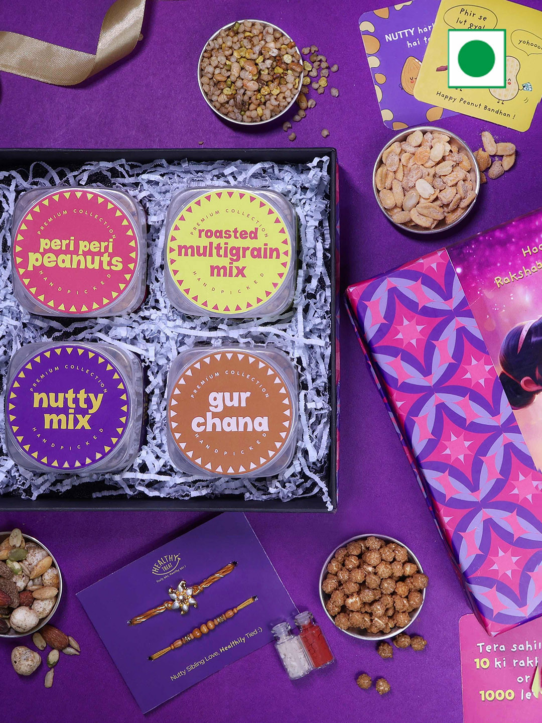 Healthy Treat 2 Pcs Rakhi With Dry Fruits Gift Set