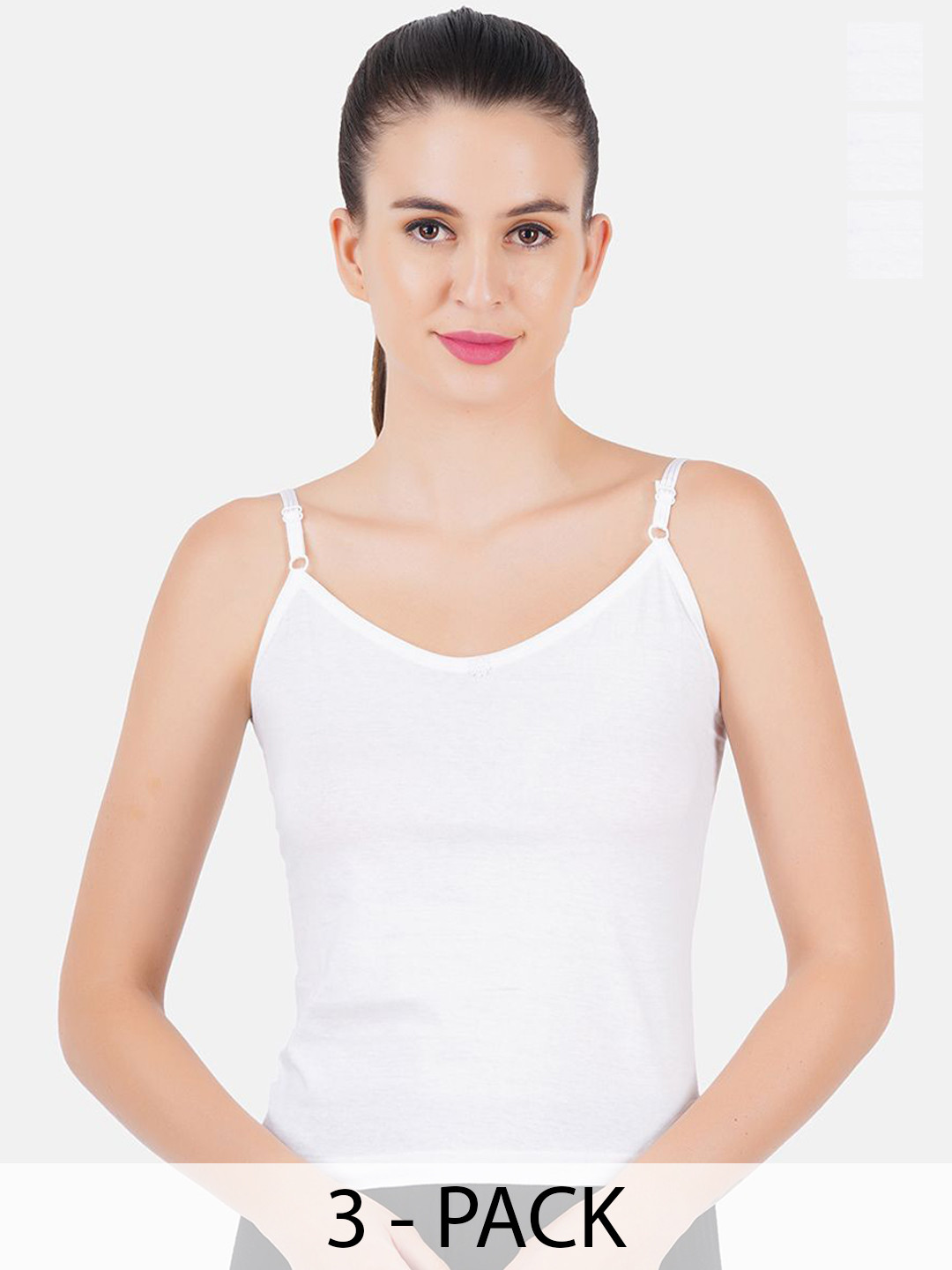 Ramraj Pack of 3 Cotton Adjustable Strap Camisoles R1PetalsWhite