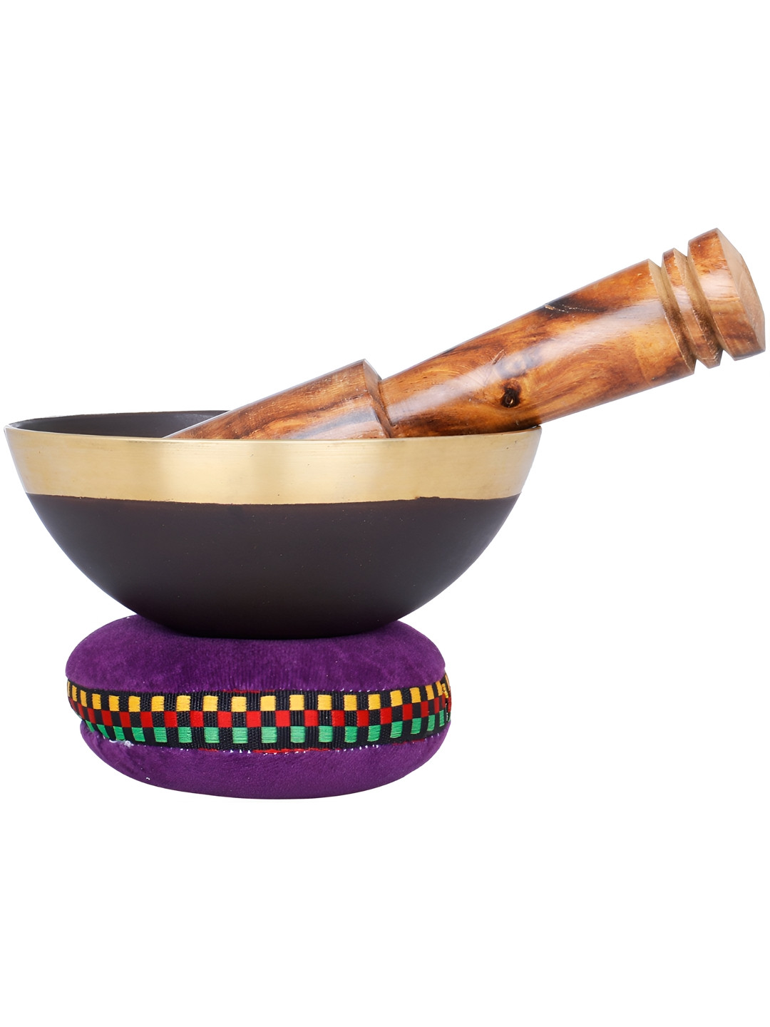 Exotic India Tibetan Buddhist Yoni Singing Bowl Purple Brass Metallic Living Room Hand Made Set of 3 Small Showpieces - 1.5 Inches