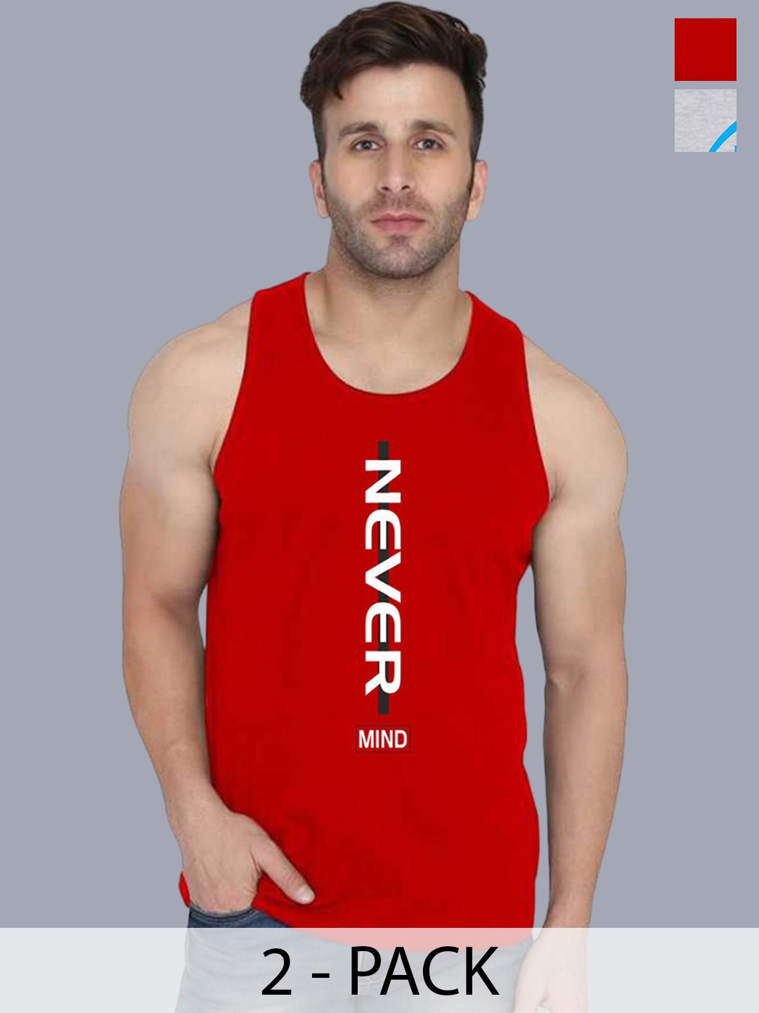 SLOWLORIS Pack Of 2 Printed Innerwear Vests SL26 COMBO (LOUD BLKGRY) (NVR RED)