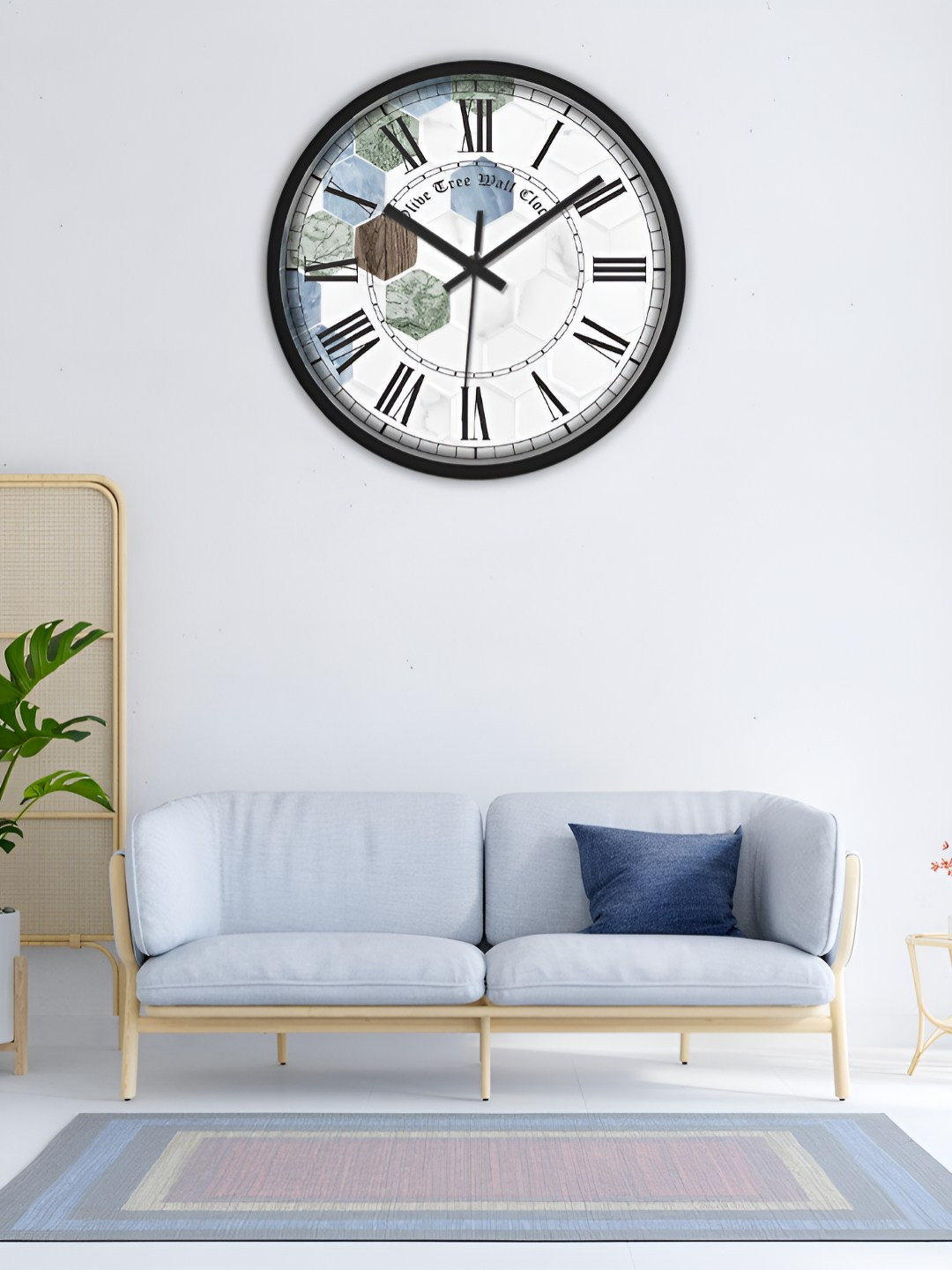 OLIVE TREE Black & Cream-Coloured Printed Analogue Contemporary Wall Clock
