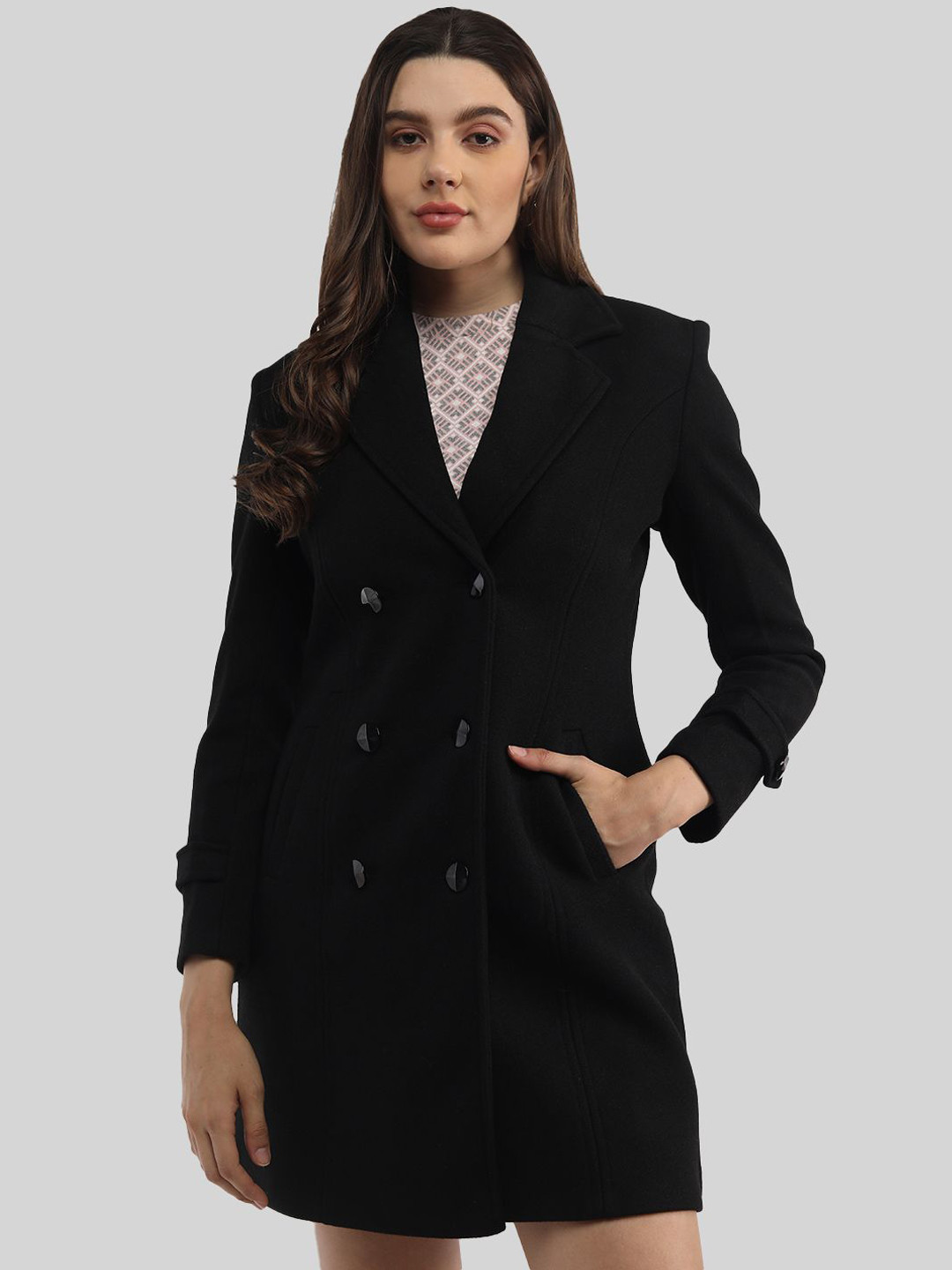 PROTEX Women Solid Double Breasted Over Coats