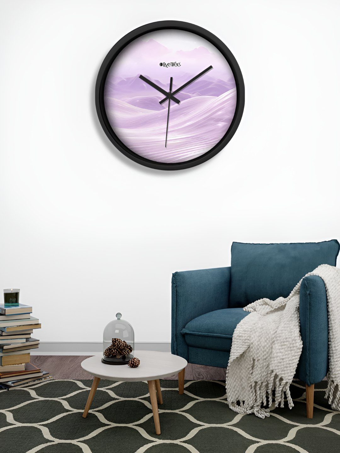 OLIVE TREE Black & Violet Printed Round Analogue Contemporary Wall Clock