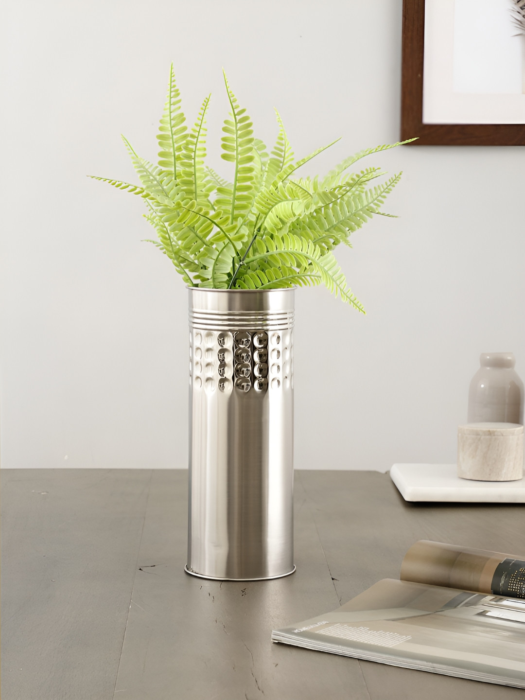 Maison Modern Silver Toned Linear Dot Flower Vase