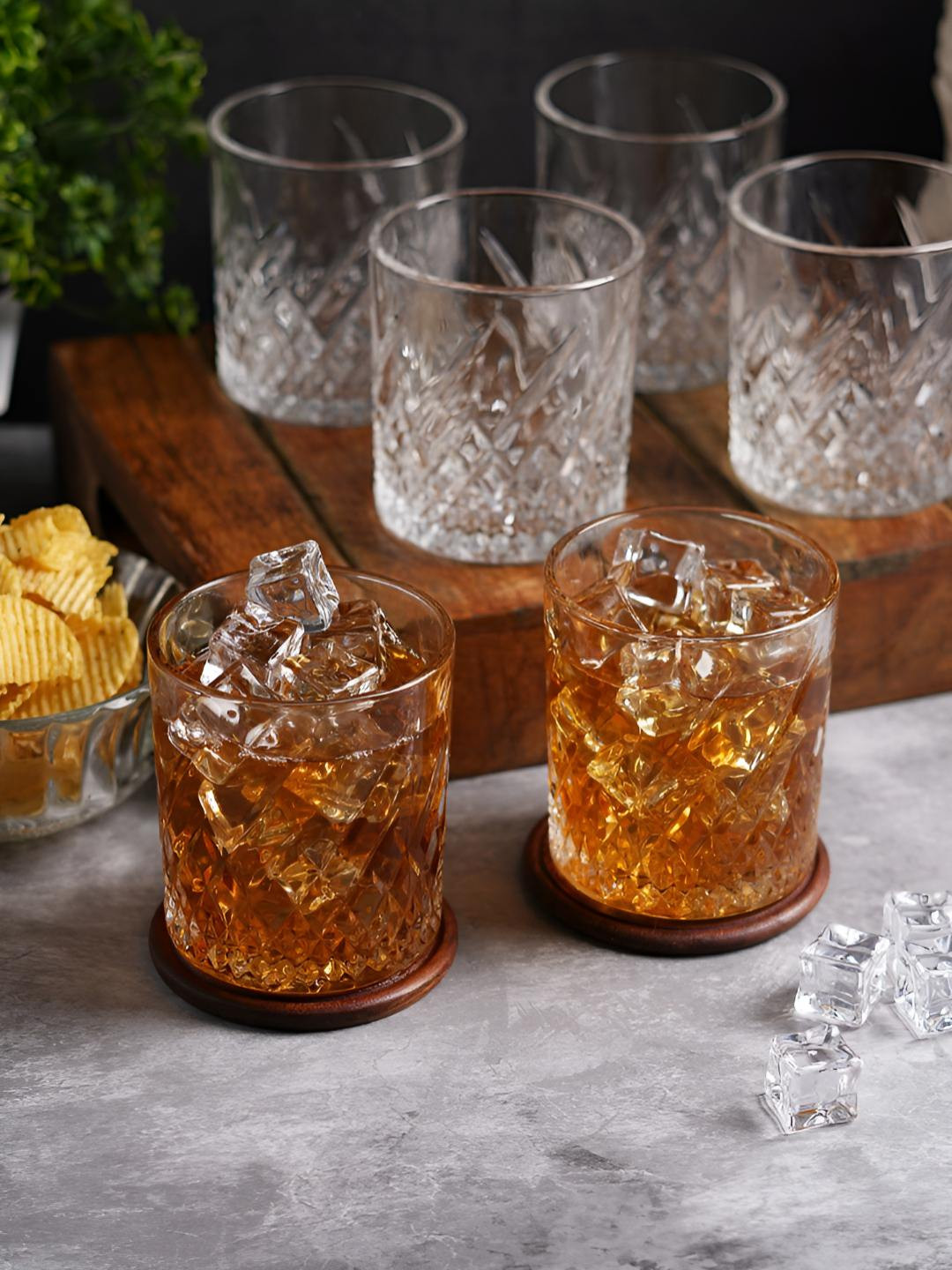 Aura Transparent 6 Pieces Textured Bar Glasses 265 ml Each