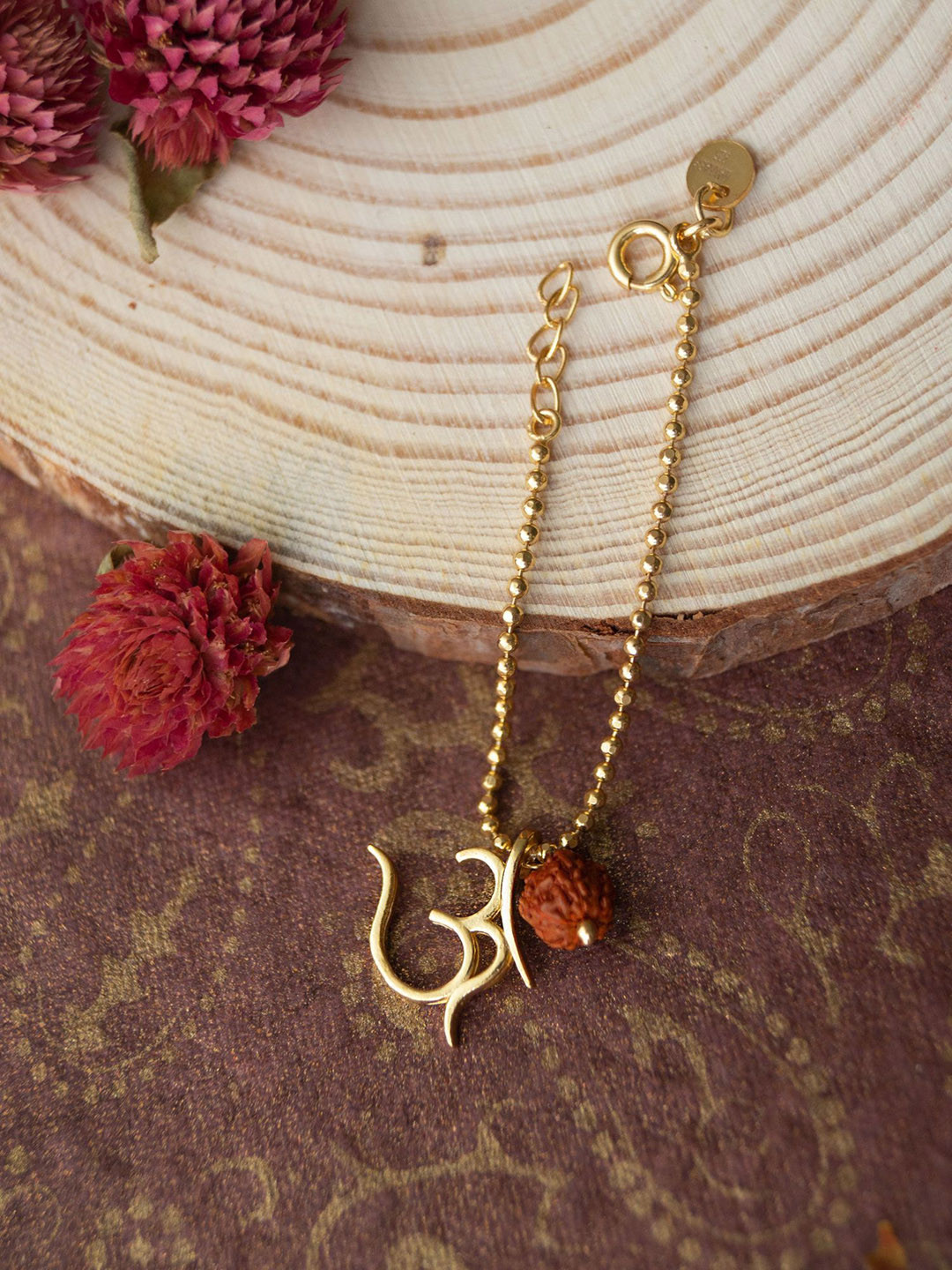 MANNASH Sterling Silver Gold-Plated Sacred Om With Rudraksh Watch Charm