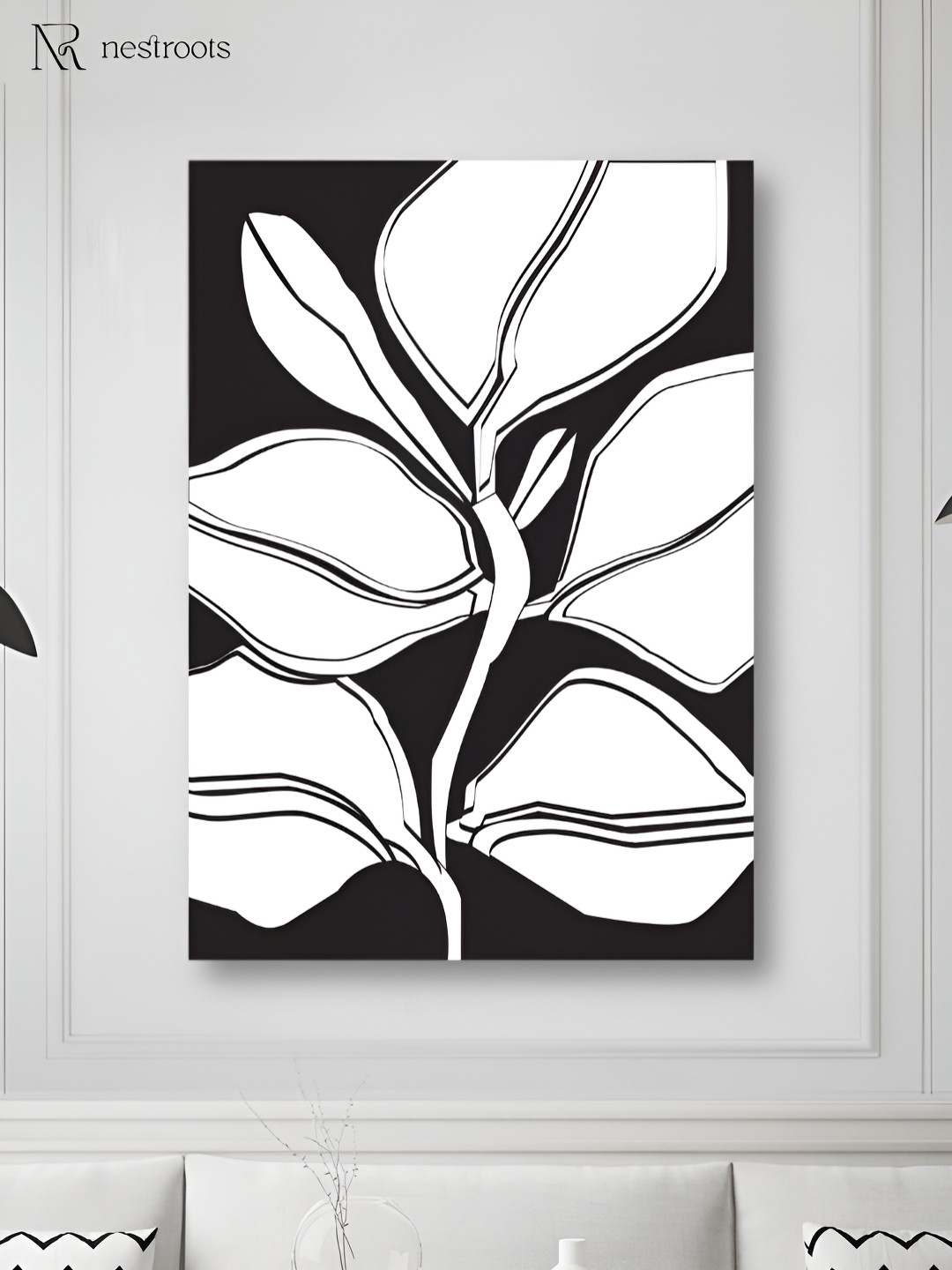 nestroots Black & White Veins of the Earth Canvas Framed Painting Wall Art