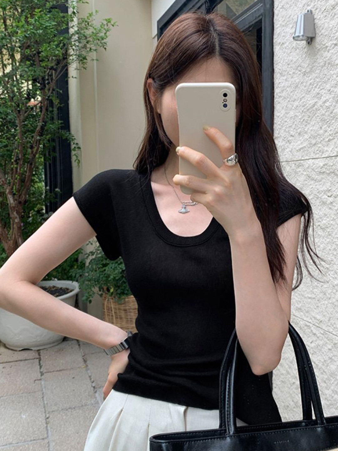 HERE&NOW Short Sleeves Solid Top