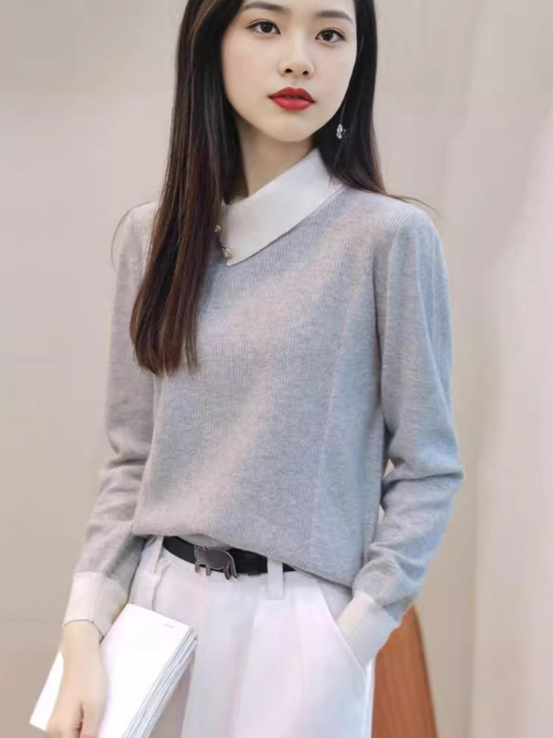 KPOP High Neck Long Sleeves Solid Pure Cotton Top