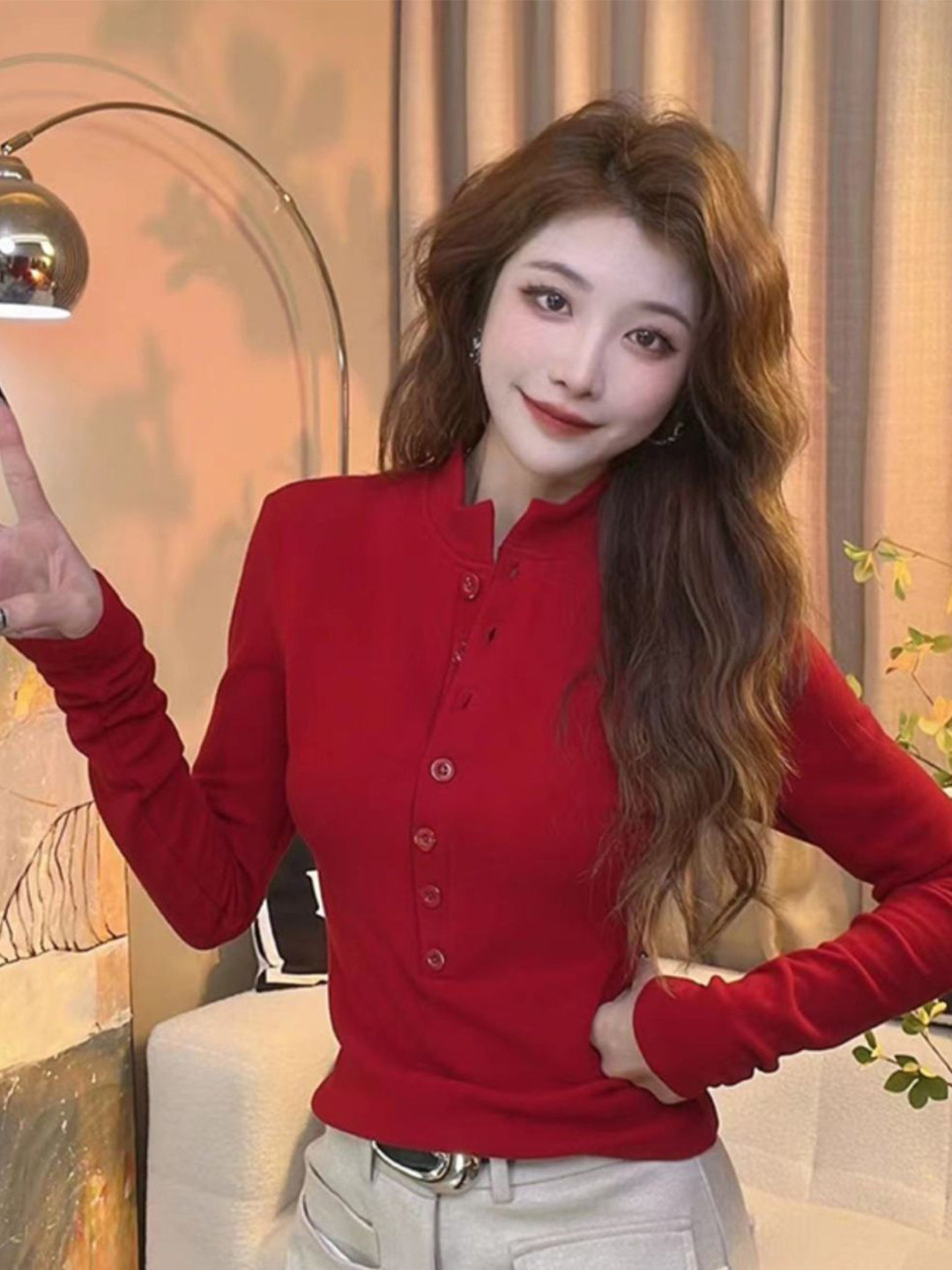 HERE&NOW Mandarin Collar Shirt Style Top