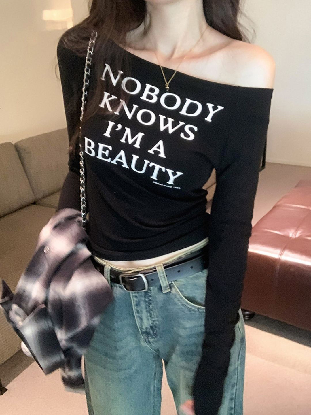 HERE&NOW Typography Printed One Shoulder Top