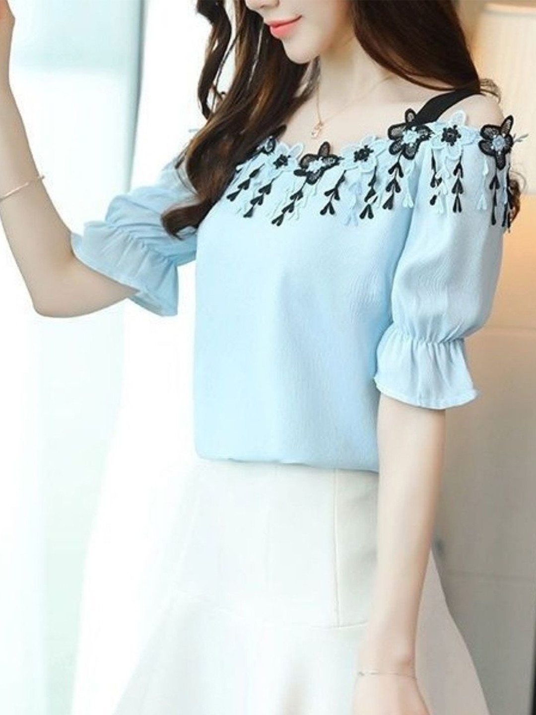 StyleCast Women Off-Shoulder Floral Embellished Top