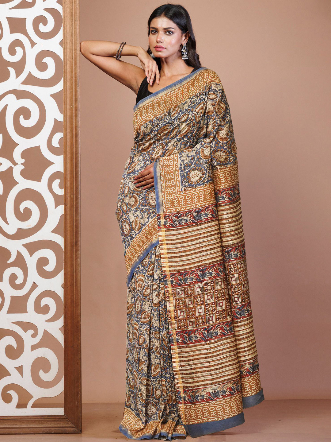 Unnati Silks Bagh Printed Silk Cotton Handloom Chanderi Saree