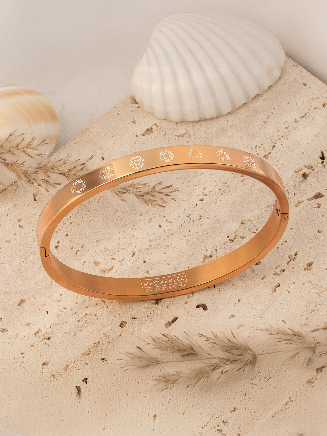 Mesmerize Stainless Steel Rose Gold-Plated Balance 7 Chakra Gloss Kada Bracelet