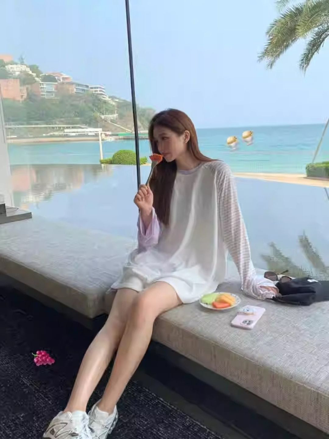 KPOP Women Round Neck Long Sleeves Striped Linen Top