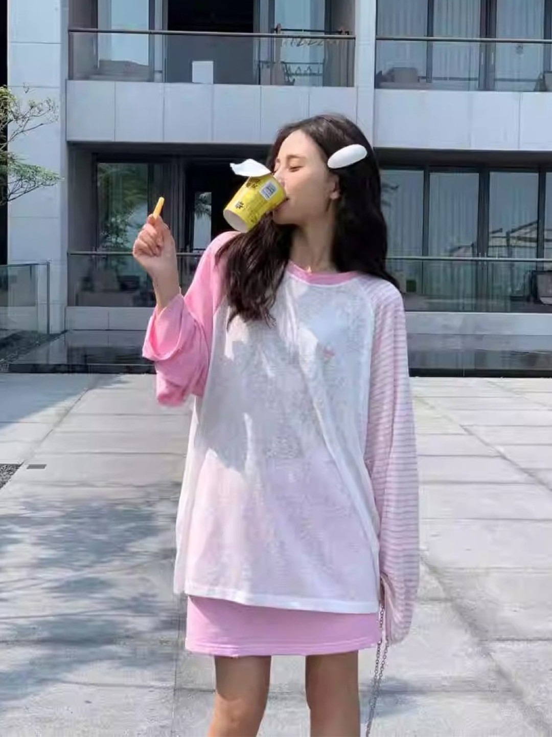 KPOP Women Striped Linen Round Neck Long Sleeves Top