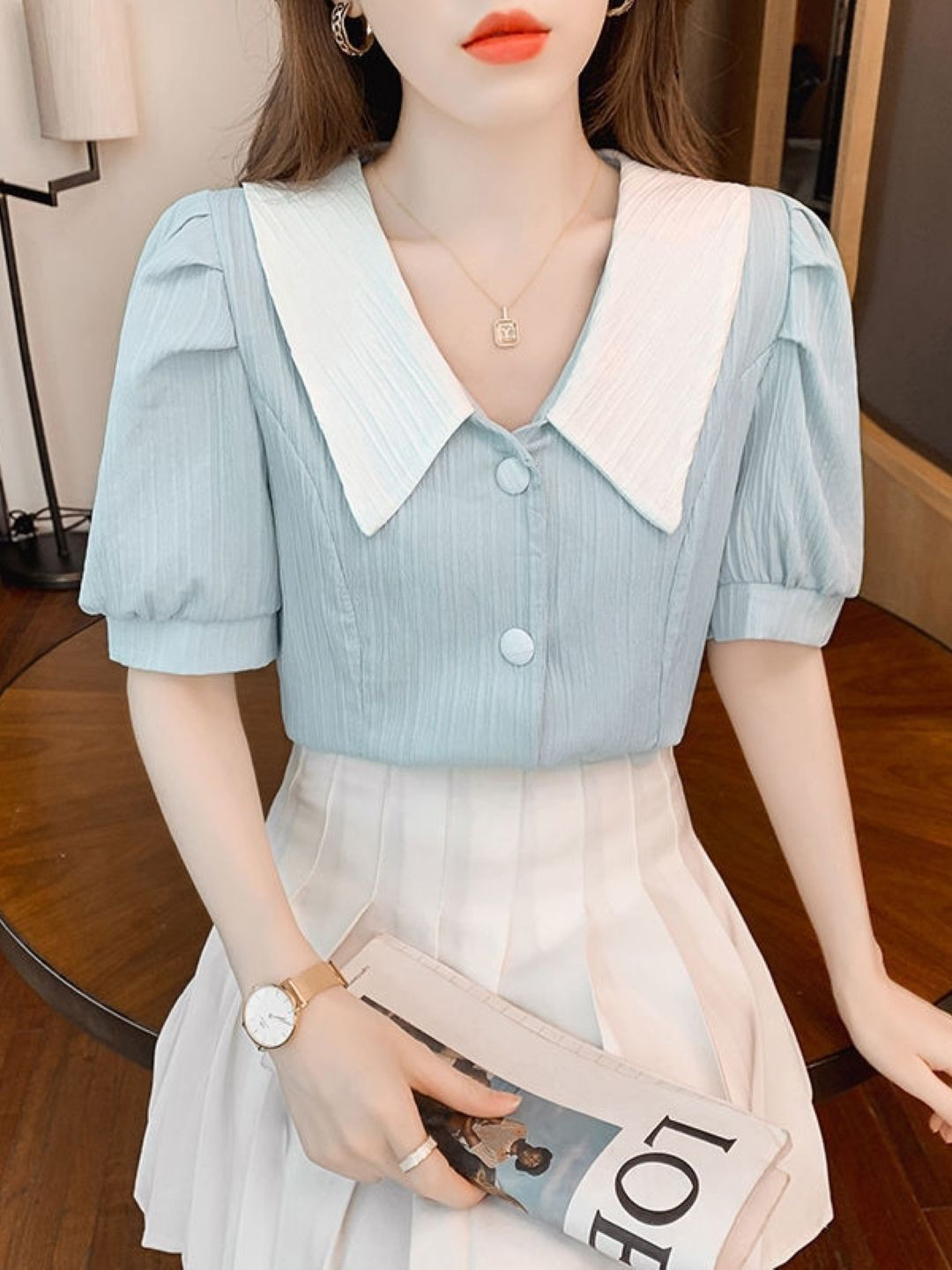 HERE&NOW Women Peter Pan Collar Regular Top