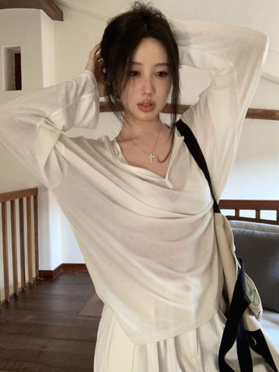 HERE&NOW Women Semi Sheer V-Neck Top