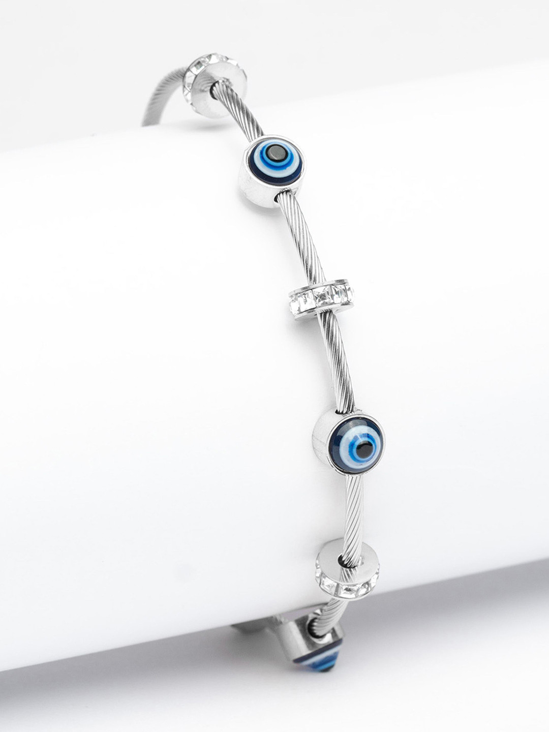 Mesmerize Stainless Steel Stone Studded Evil Eye Diamond Magnetic Wraparound Bracelet