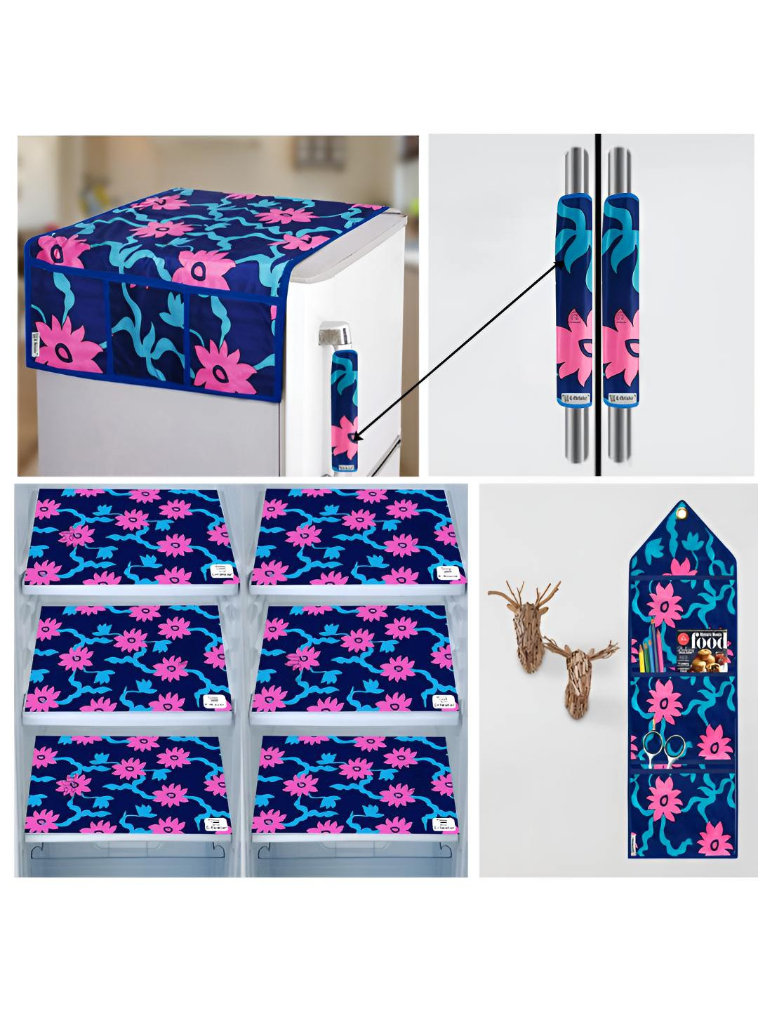 E-Retailer Blue & Pink 10 Pieces Floral Printed 3-Layered Appliance Covers