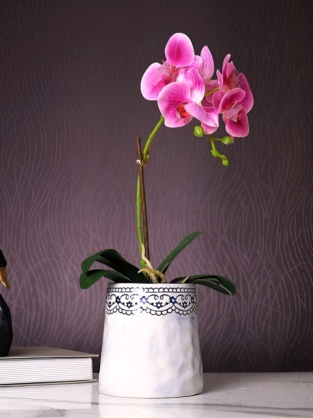 TAYHAA White & Blue Floral Printed Ceramic Vase