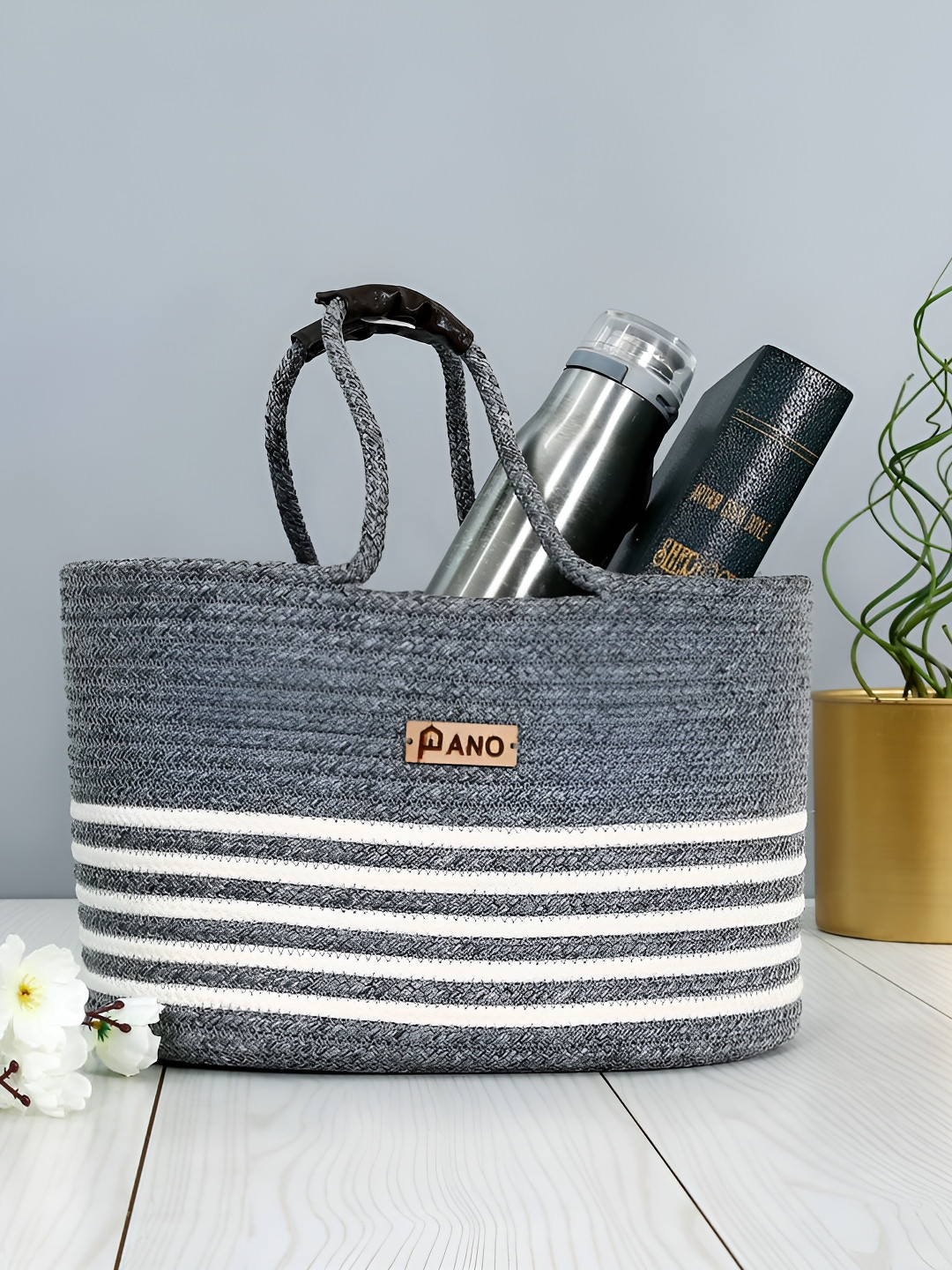Pano Grey and White Storage Basket Hand Bag Organisers