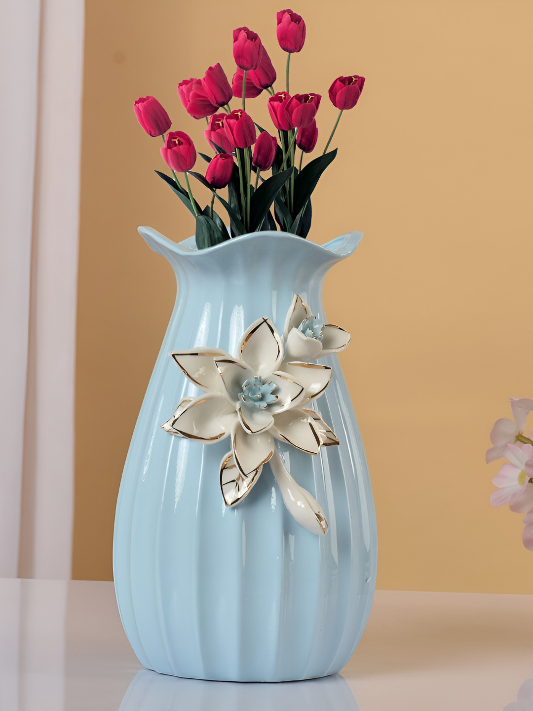 TAYHAA Blue & White Flower Blossom Ceramic Vase