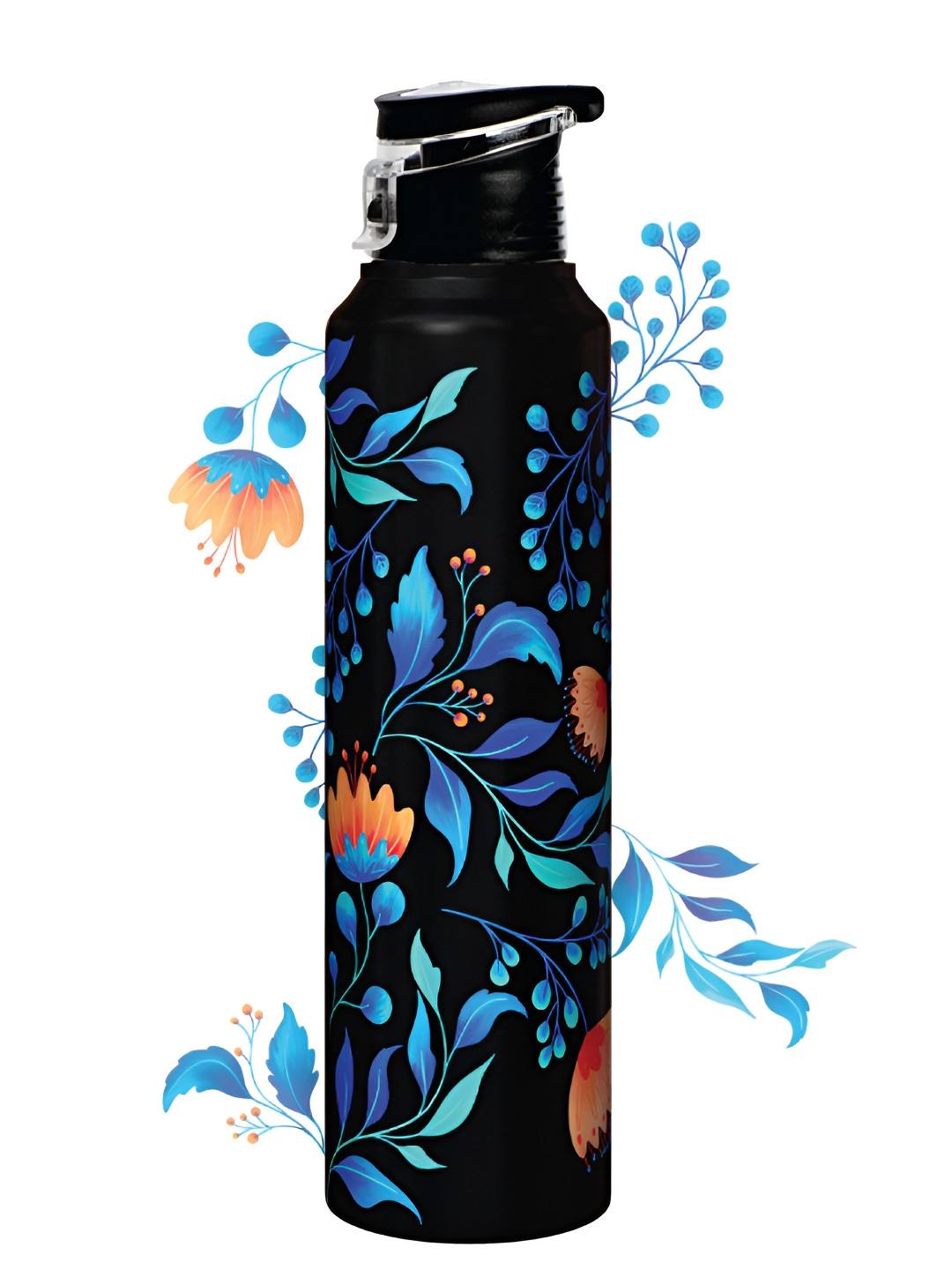 Speedex Atelier Black Floral Stainless Steel Light-weight Water Bottle - 1L