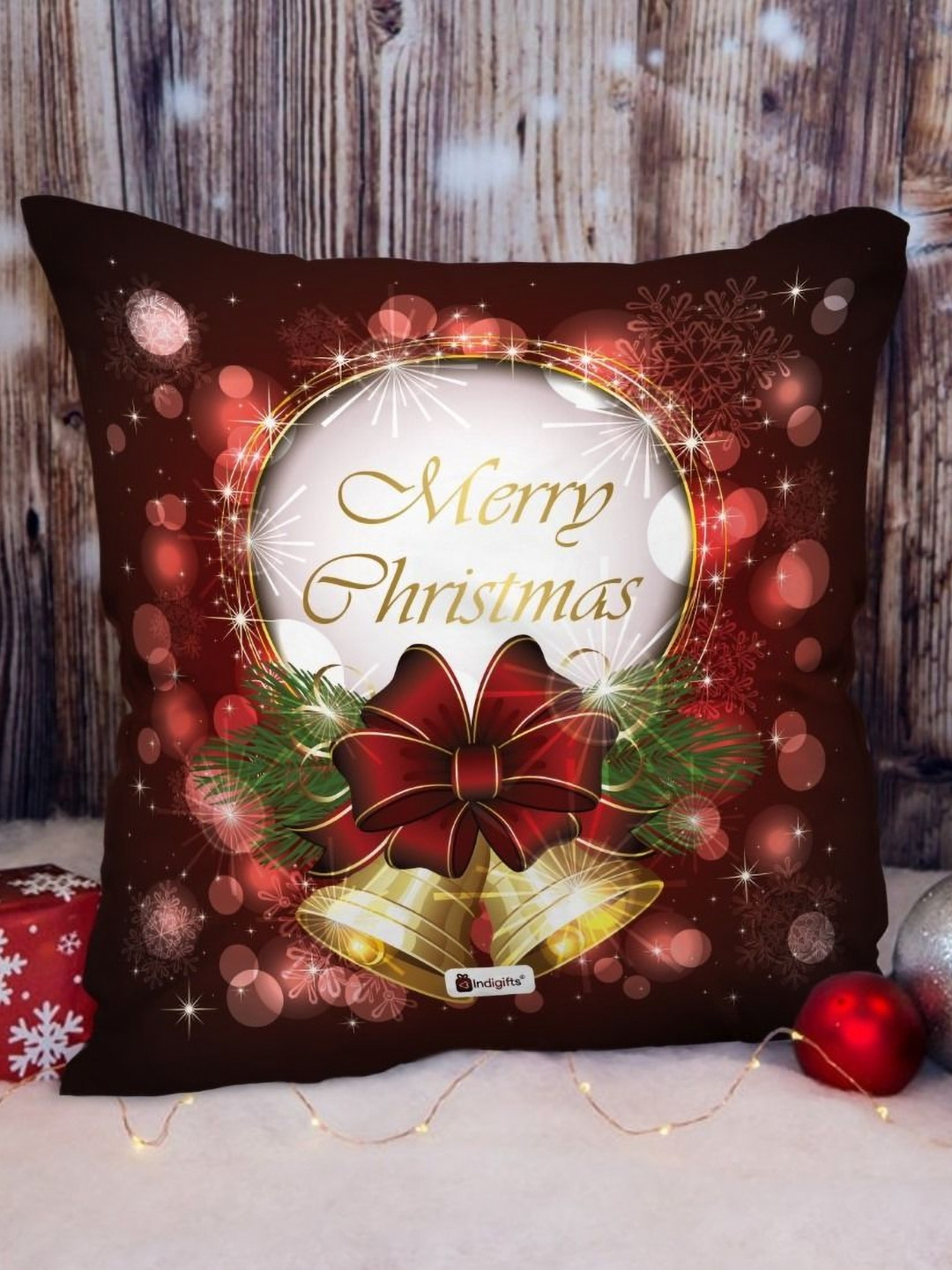 Indigifts Red and Black Christmas Printed Pre-Filled Cushion