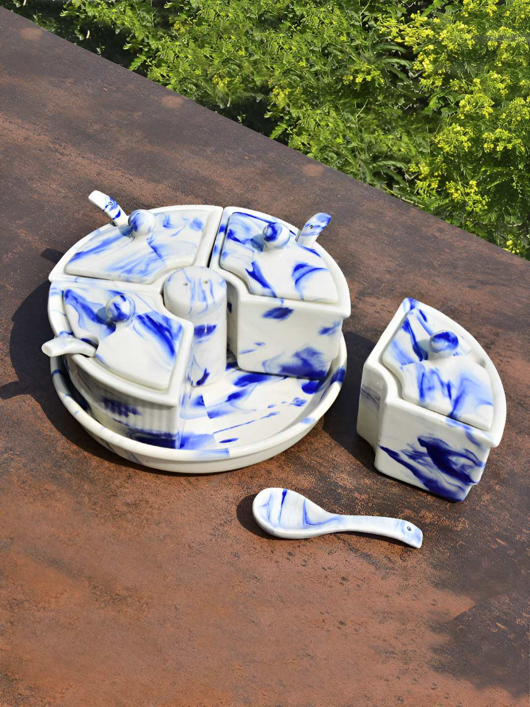 StyleMyWay Handpainted Ceramic Pickle Serving Jar Set with Salt Dispenser