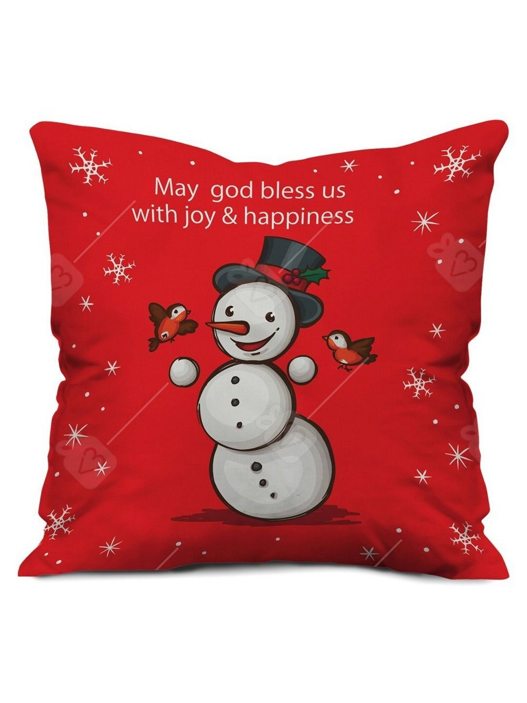 Indigifts Red & White Happy Snowman Printed Filled Cushion