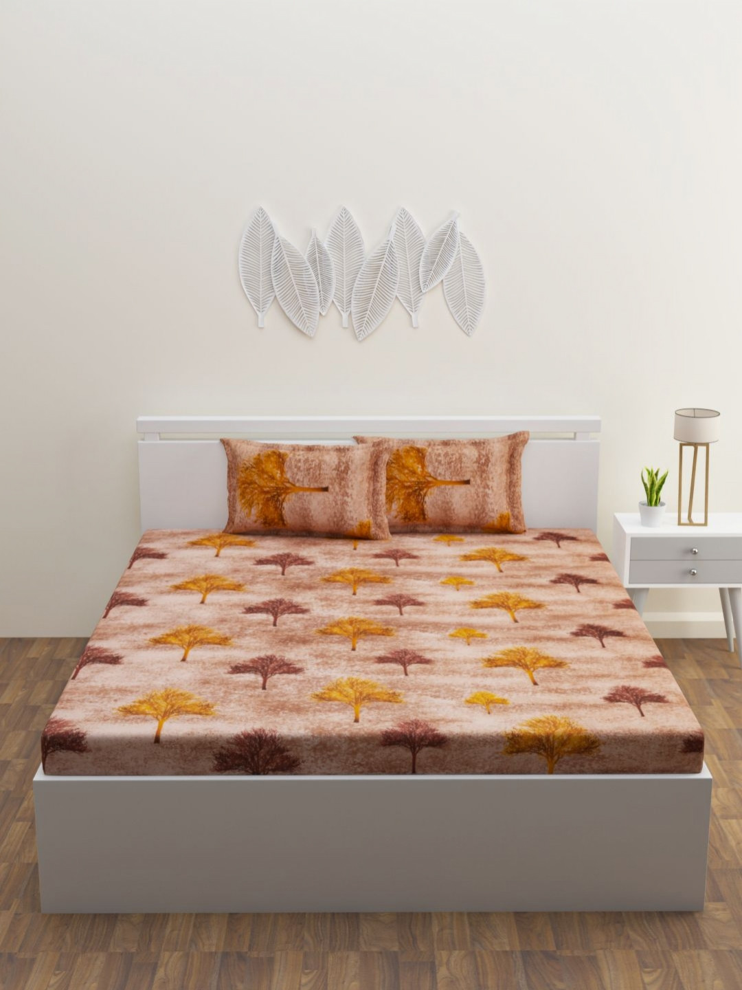 HAPPY HUES Artisan Collection Maroon Graphic Cotton 180 TC King Fine Bedsheet with 2 Pillow Covers-108 x 108 inches
