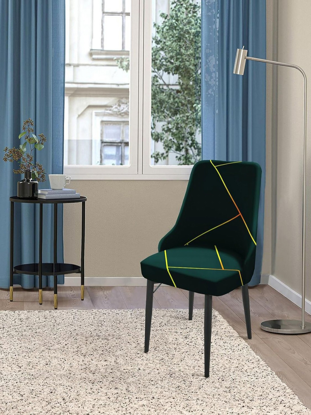 HOUSE OF QUIRK Green & Yellow Wingback Side Chair Slipcover