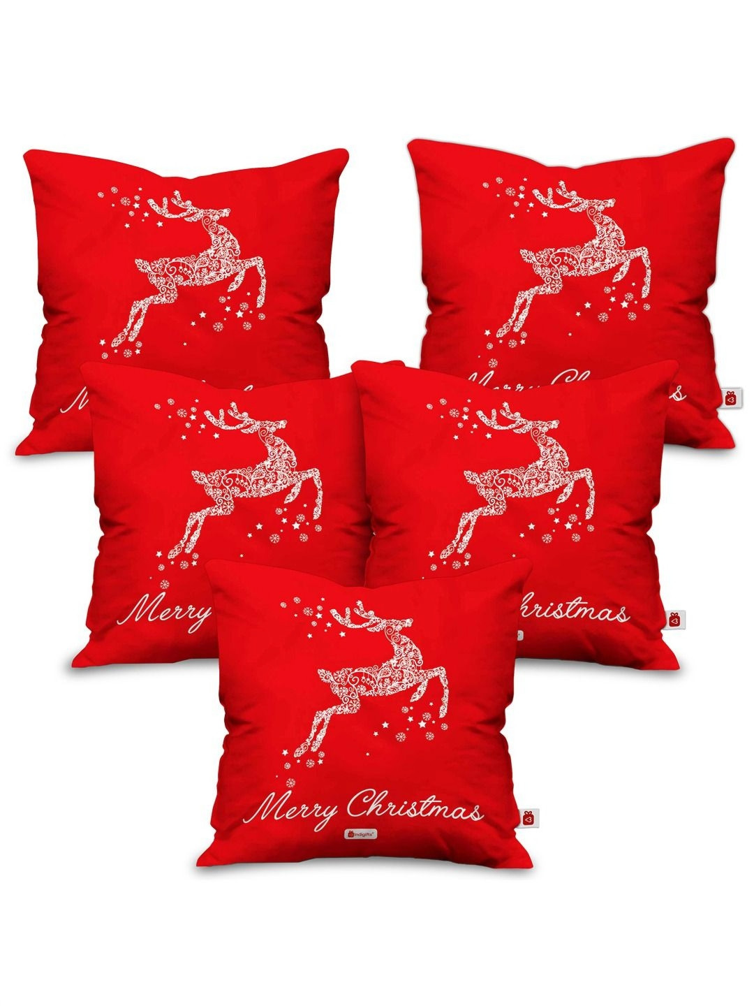 Indigifts Red and White 5 Pieces Printed  Pre-Filled Cushion