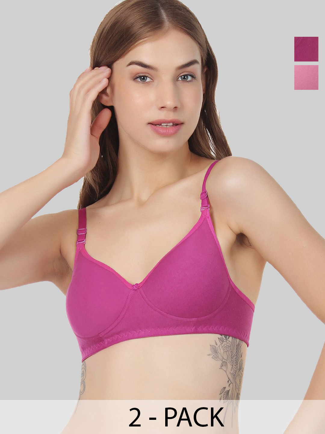 Designer Bugs Pack Of 2 Cotton T-Shirt Non Padded Full Coverage Cut and Sew Bra