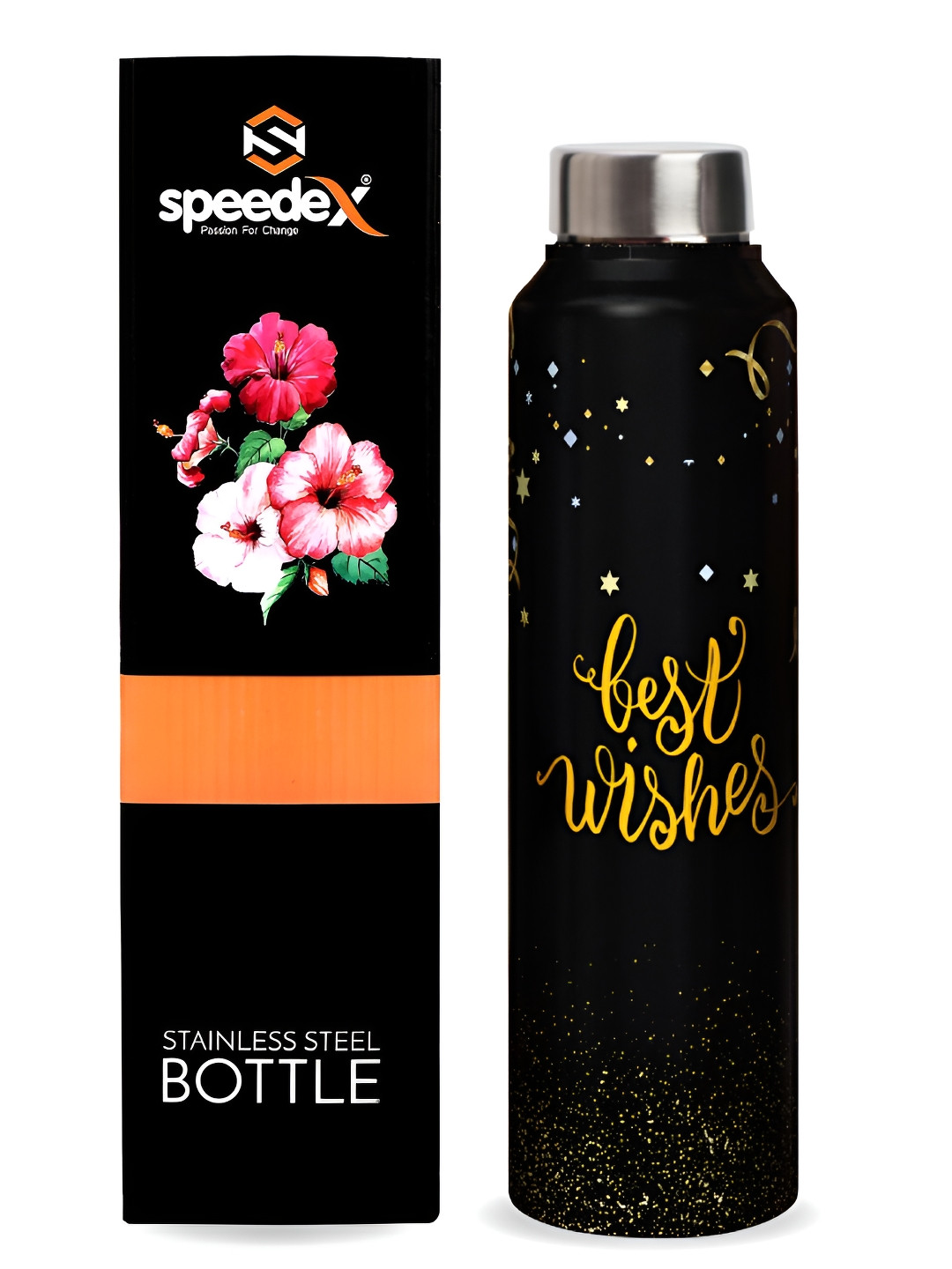 Speedex Black Conversational Stainless Steel Light-weight Water Bottle - 1L